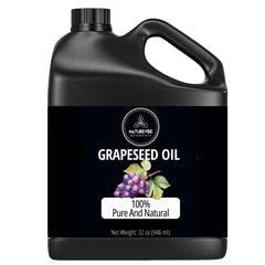 Naturevibe Botanicals grapeseed oil bottle shows 32oz packaging for daily hydration