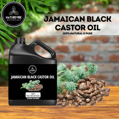 Naturevibe Botanicals Jamaican Black Castor Oil label closeup highlights purity for daily use.