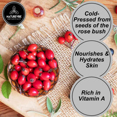 Naturevibe Botanicals Rosehip Oil cold-pressed bottle for hydration