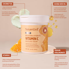 Close-up of Nature Well Vitamin C Moisture Cream texture showing quick-absorbing hydration