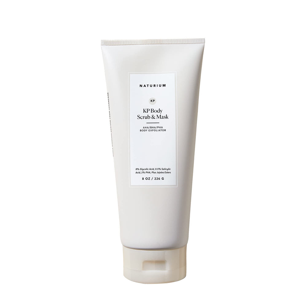 Naturium KP body scrub bottle close-up for in-shower exfoliation and smoothing