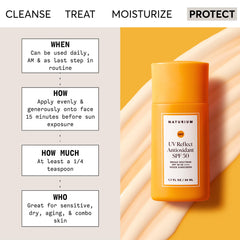 Naturium UV Reflect packaging highlights vegan, cruelty-free, fragrance-free formulation.
