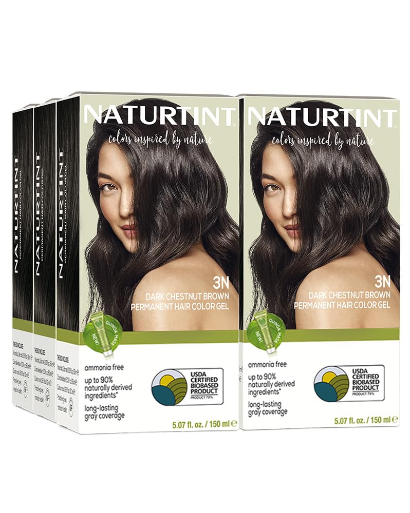 Naturtint 3N Dark Chestnut Brown packaging shows natural shade for at-home color lasting.