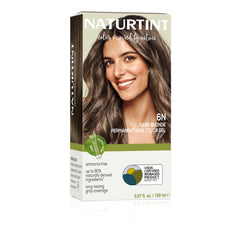 Naturtint 6N Dark Blonde packaging demonstrates vegan, ammonia-free color for at-home shade.
