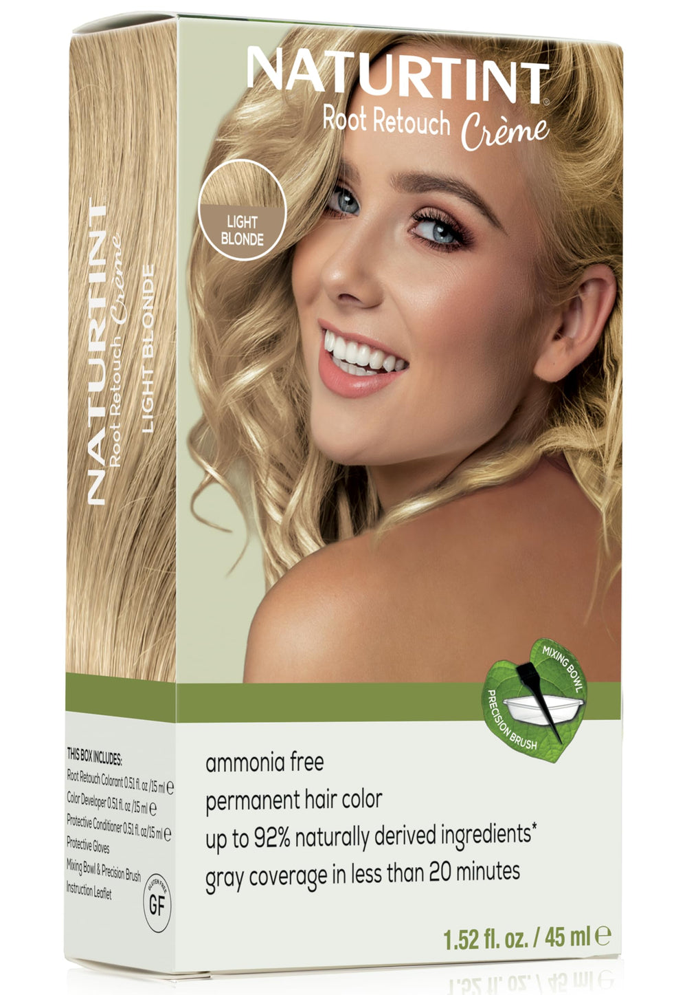 Naturtint light blonde root retouch cream application demonstrates quick root blending for seamless color.