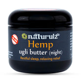 Naturulz Ugli Butter Night Cream bottle showing calming hemp blend for restful evenings