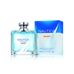Nautica Voyage Sport packaging box shot highlights long-lasting fragrance.