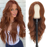 NAYOO long auburn wavy wig 26in middle part for natural daily wear