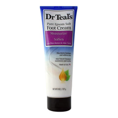 NC Dr Teal's Pure Epsom Salt Foot Cream jar showing shea butter and aloe to soften dry feet.