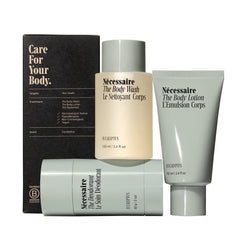 Nécessaire Body Essentials gift set packaging showcasing sustainable materials.