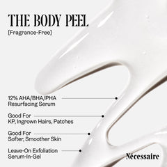 Nécessaire Body Peel application on skin demonstrates leave-on nightly use.