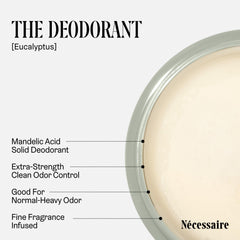 Nécessaire The Deodorant Eucalyptus stick being applied for smooth, quick-dry feel.