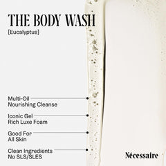 Nécessaire Eucalyptus bottle lather showing soothing, non-drying cleanse