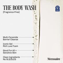 Nécessaire fragrance-free body wash lather shows gentle cleansing.