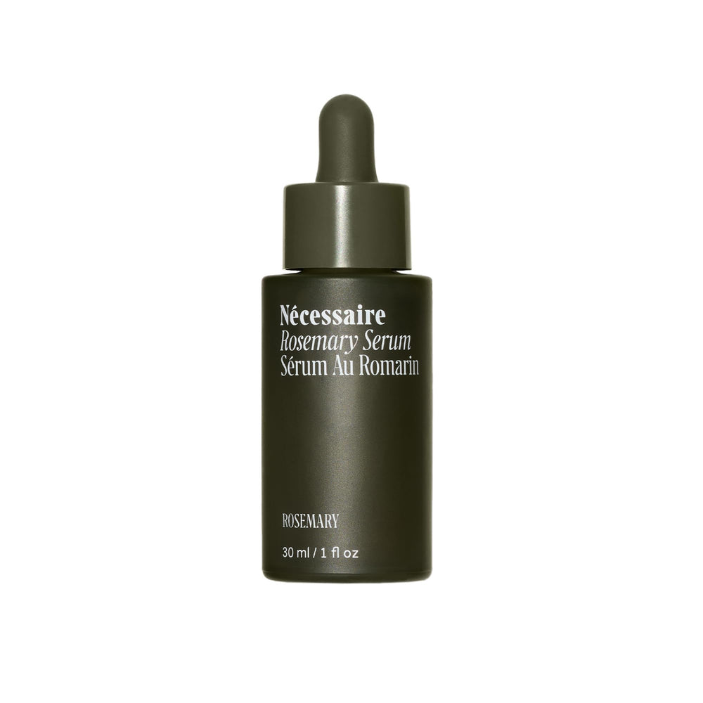Nécessaire Rosemary Serum bottle demonstrating quick-dry, no-residue formula.
