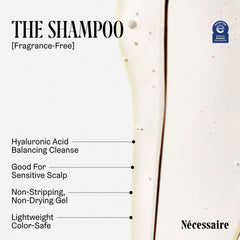 Nécessaire The Shampoo ingredients-hyaluronic-acid close-up emphasizing hydration without stripping.