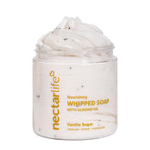 Nectar Life whipped soap vanilla sugar jar closeup for a luxurious cleanse.