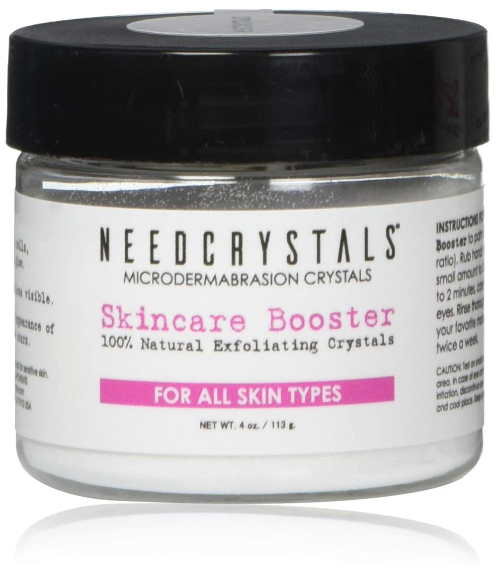 NeedCrystals microdermabrasion crystals in jar for at-home exfoliation