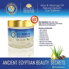 Nefertiti's Secrets moringa oil bottle showcases nourishing sheen and curl vitality.