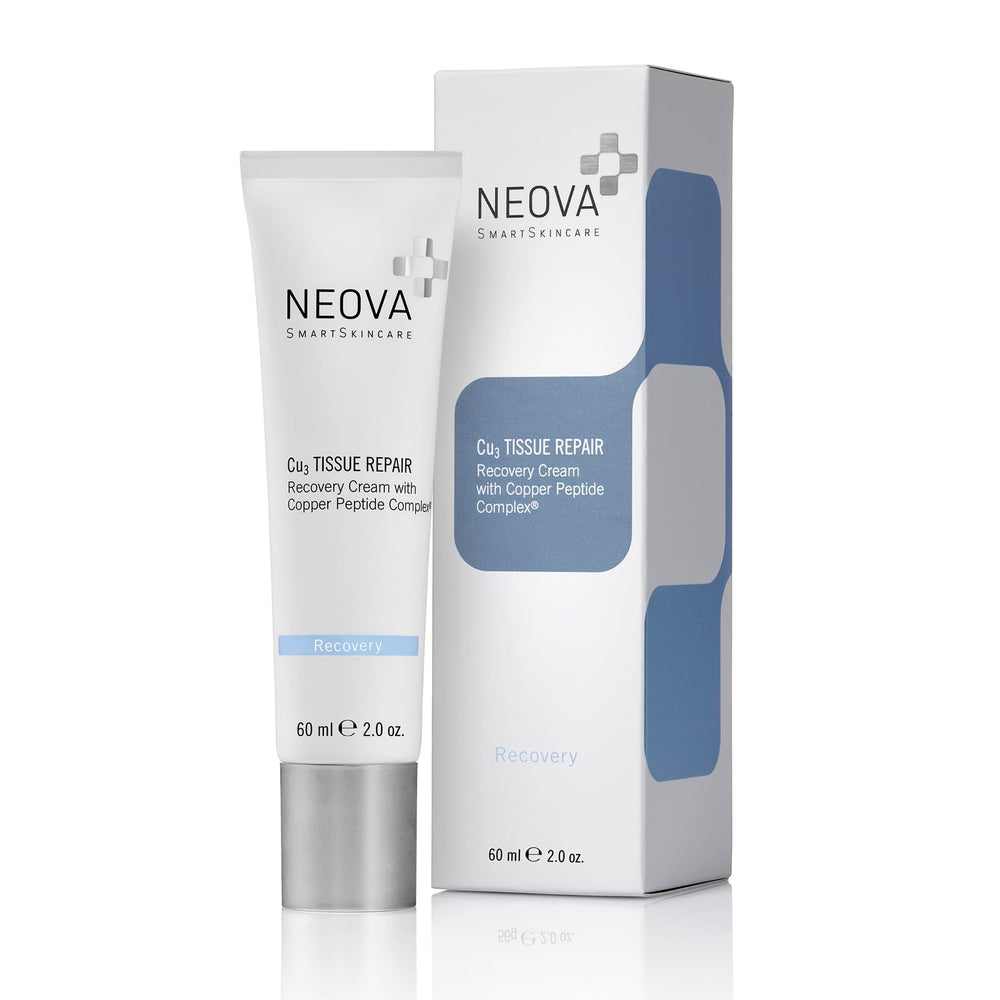 NEOVA Cu3 Tissue Repair Cream jar showcases calming, moisture-rich healing for tender skin.
