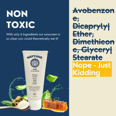 Neptune Health sunscreen being applied to skin shows quick-absorbing, non-greasy finish.