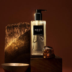 Close view of NEST New York Moroccan Amber liquid soap label