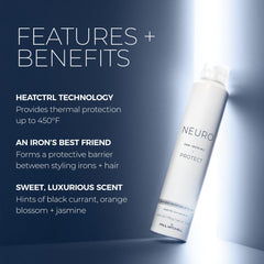 Neuro Protect HeatCTRL Iron Hairspray applied to damp hair ready for styling.