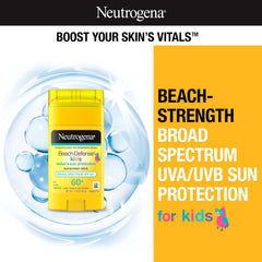 Neutrogena Beach Defense Kids Sunscreen Stick on face for quick, mess-free protection.