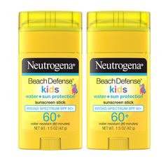 Neutrogena Beach Defense Kids Sunscreen Stick packaging shows compact, travel-ready protection.