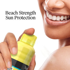 Neutrogena Beach Defense Spray bottle demonstrates lightweight, non-greasy texture for outdoor use.