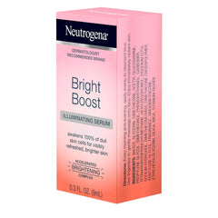 Neutrogena Bright Boost serum bottle highlighting turmeric for natural brightening.