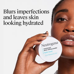 Neutrogena Hydro Boost powder swatch highlights translucent tone and seamless blend.