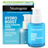 Neutrogena Hydro Boost serum bottle showcasing weightless hydration for softer skin.