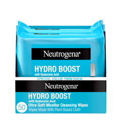 Neutrogena Hydro Boost wipes pack shows dual-pack convenience for on-the-go cleansing