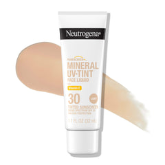 Neutrogena Purescreen+ Mineral UV Tint bottle shows lightweight mineral protection on skin