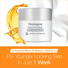 Neutrogena Rapid Tone Repair cream label view highlights key ingredients for brightening.