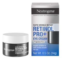 Neutrogena Rapid Wrinkle Repair eye cream jar closeup for targeted under-eye wrinkle care.