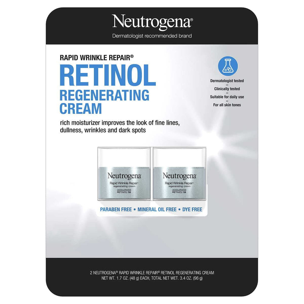 Neutrogena Rapid Wrinkle Repair jar close-up highlighting retinol anti-aging formula.