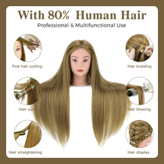 Neverland 28-inch mannequin head 80percent real hair detail for braiding and curling