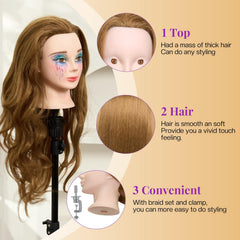 Neverland table clamp stand supports stable cosmetology training with this mannequin head.