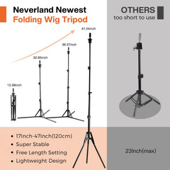 Neverland wig head stand tripod ready for adjustable height and positioning.