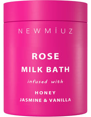 New Miuz calming rose coconut milk bath bottle pour promotes relaxing aromatherapy.
