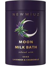 New Miuz cleansing sage moon milk bath jar with milky water for relaxation.