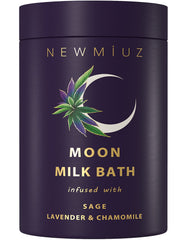New Miuz cleansing sage moon milk bath jar with milky water for relaxation.