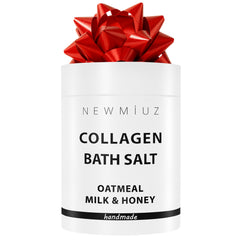 New Miuz Collagen Bath Salt jar close-up highlights hydrating benefits.