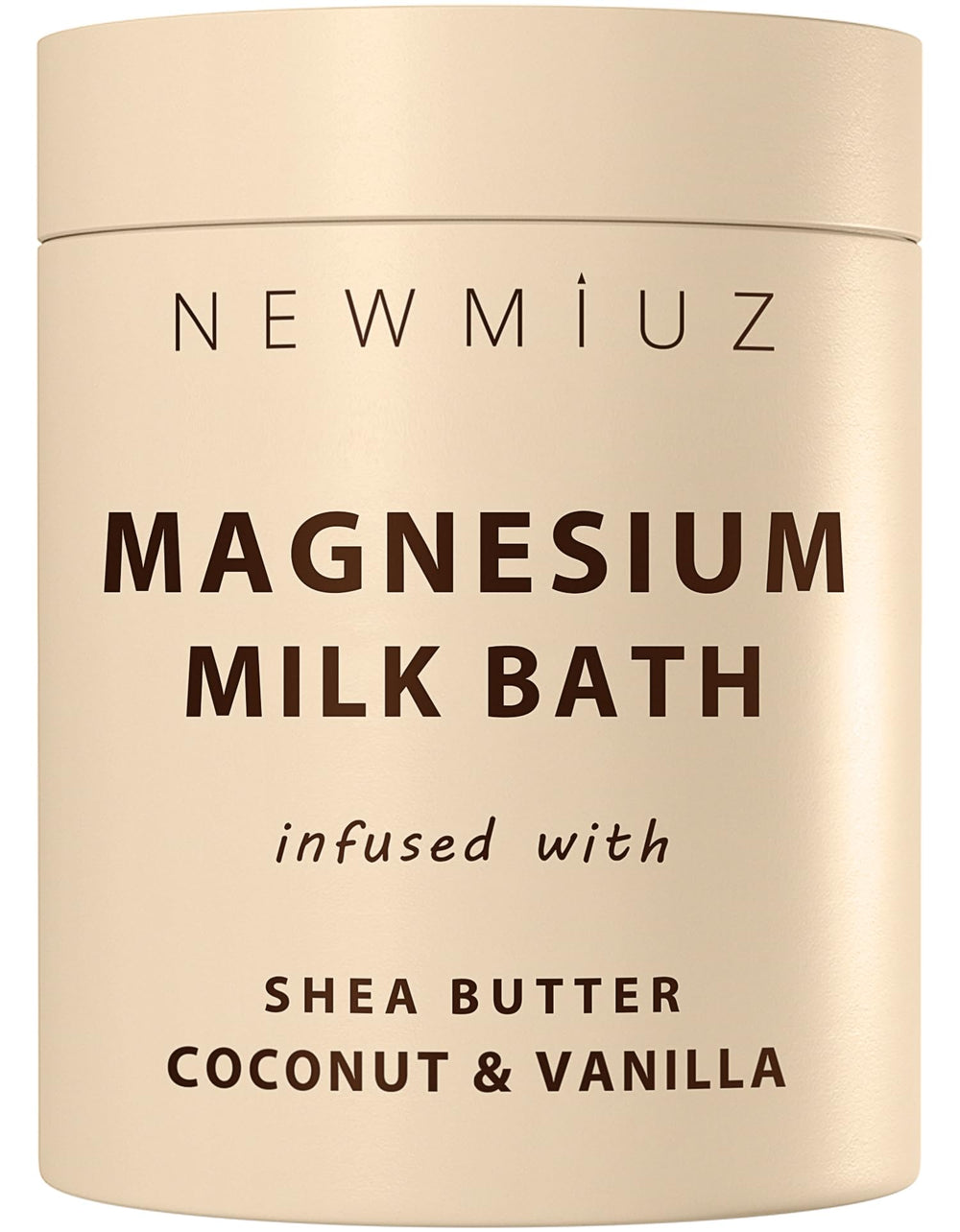 New Miuz creamy magnesium milk bath powder jar ready for a soothing bath ritual.