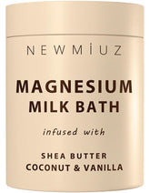 New Miuz creamy magnesium milk bath powder jar ready for a soothing bath ritual.