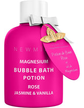 New Miuz magnesium bubble bath rose jasmine vanilla pour shows luxurious foamy release for relaxation.