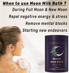 New Miuz moon bath lavender chamomile closeup promoting tranquility.