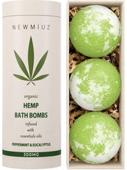 New Miuz peppermint eucalyptus bath bomb close-up showing refreshing aroma.